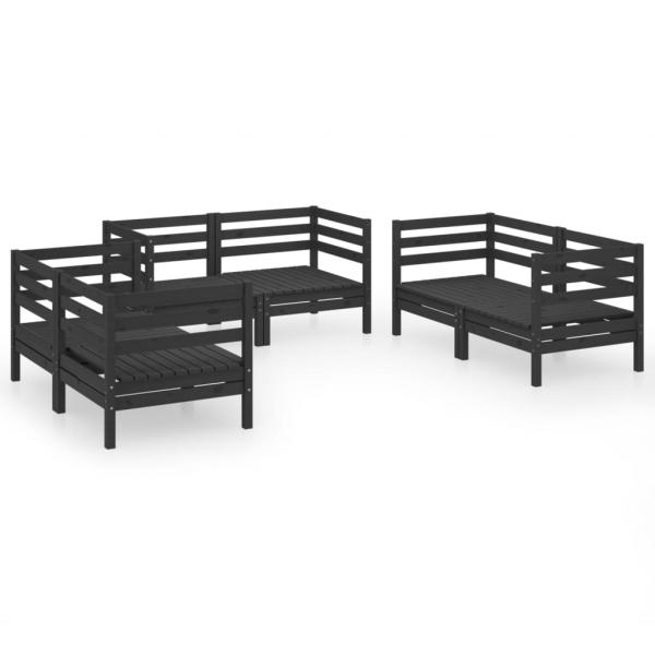 6-tlg. Garten-Lounge-Set Schwarz Massivholz Kiefer