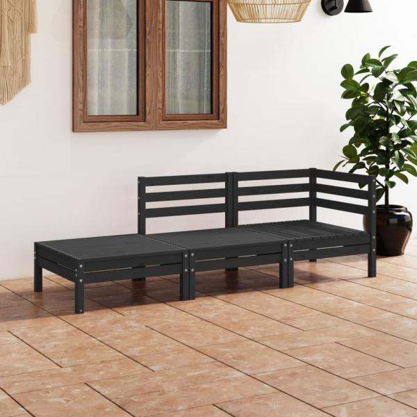 ARDEBO.de - 3-tlg. Garten-Lounge-Set Schwarz Massivholz Kiefer