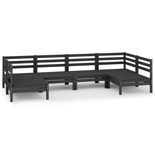 6-tlg. Garten-Lounge-Set Schwarz Massivholz Kiefer