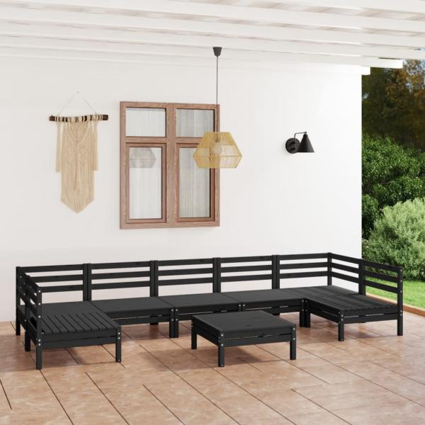 ARDEBO.de - 8-tlg. Garten-Lounge-Set Schwarz Massivholz Kiefer