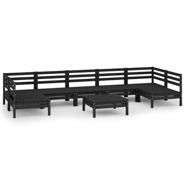 8-tlg. Garten-Lounge-Set Schwarz Massivholz Kiefer