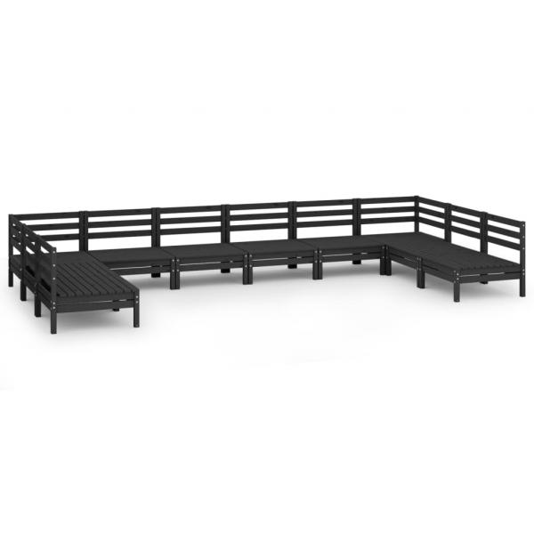 10-tlg. Garten-Lounge-Set Schwarz Massivholz Kiefer