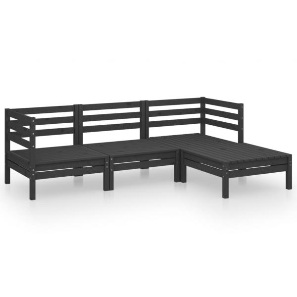 4-tlg. Garten-Lounge-Set Massivholz Kiefer Schwarz