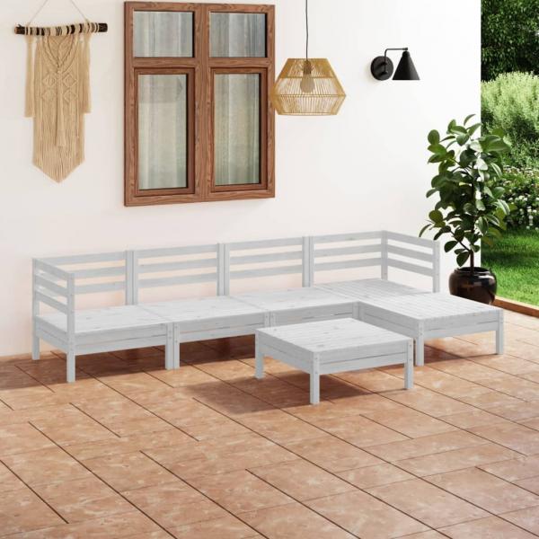 ARDEBO.de - 6-tlg. Garten-Lounge-Set Massivholz Kiefer Weiß