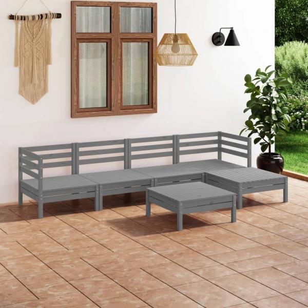 ARDEBO.de - 6-tlg. Garten-Lounge-Set Massivholz Kiefer Grau