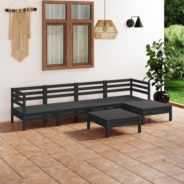 ARDEBO.de - 6-tlg. Garten-Lounge-Set Massivholz Kiefer Schwarz