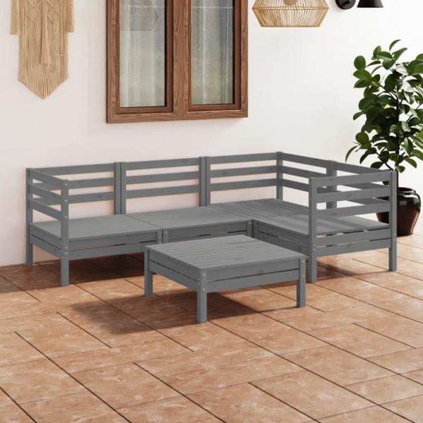 ARDEBO.de - 5-tlg. Garten-Lounge-Set Massivholz Kiefer Grau