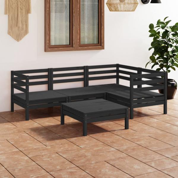 ARDEBO.de - 5-tlg. Garten-Lounge-Set Massivholz Kiefer Schwarz