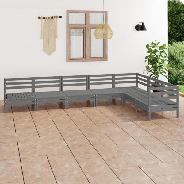 ARDEBO.de - 7-tlg. Garten-Lounge-Set Massivholz Kiefer Grau