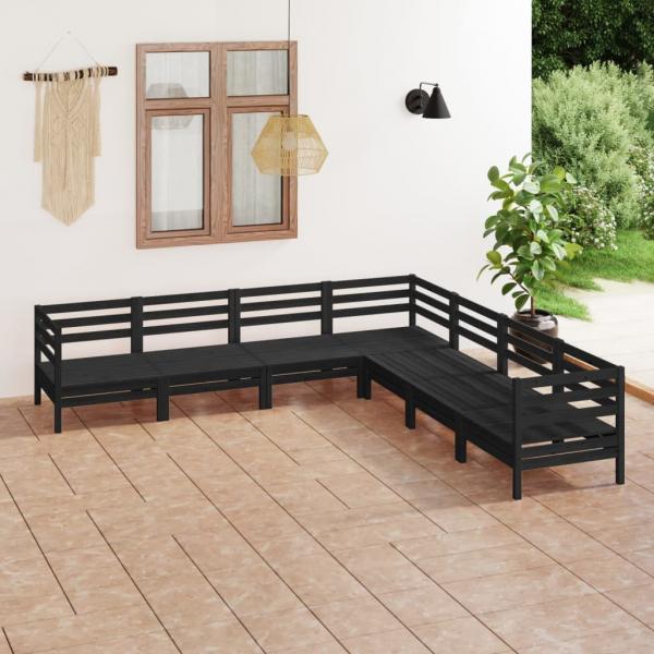 ARDEBO.de - 7-tlg. Garten-Lounge-Set Massivholz Kiefer Schwarz