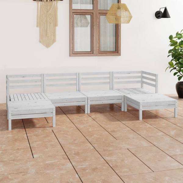 ARDEBO.de - 6-tlg. Garten-Lounge-Set Weiß Massivholz Kiefer