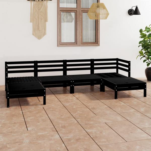 ARDEBO.de - 6-tlg. Garten-Lounge-Set Schwarz Massivholz Kiefer