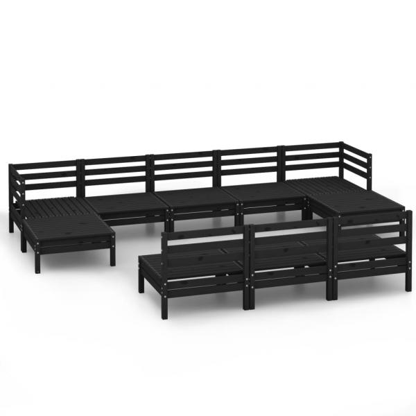 10-tlg. Garten-Lounge-Set Schwarz Massivholz Kiefer