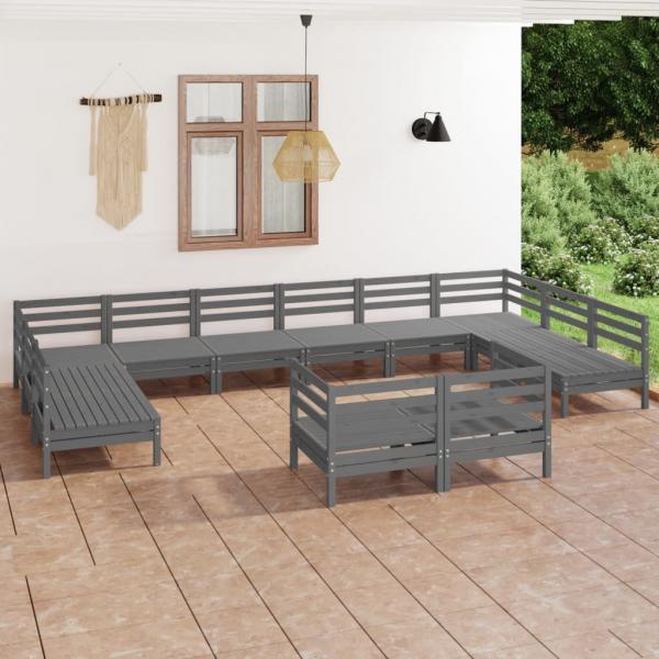 ARDEBO.de - 12-tlg. Garten-Lounge-Set Grau Massivholz Kiefer