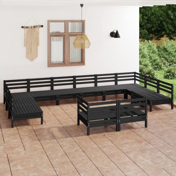 ARDEBO.de - 12-tlg. Garten-Lounge-Set Schwarz Massivholz Kiefer