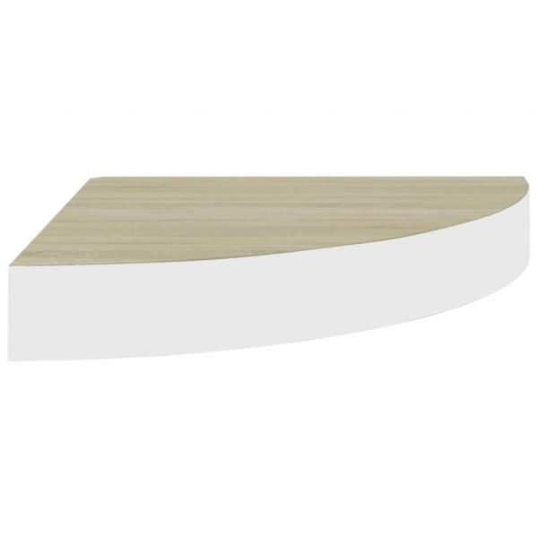 Eck-Wandregal 2 Stk. Eiche und Weiß 25x25x3,8 cm MDF