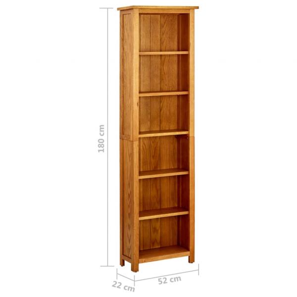 Bücherregal 6 Fächer 52x22x180 cm Massivholz Eiche