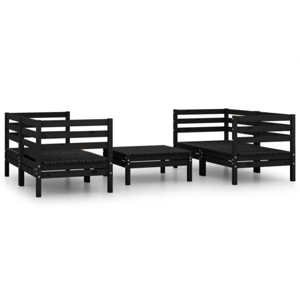 5-tlg. Garten-Lounge-Set Schwarz Massivholz Kiefer