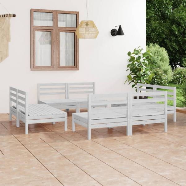 ARDEBO.de - 8-tlg. Garten-Lounge-Set Weiß Kiefer Massivholz