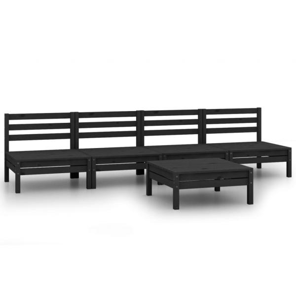 5-tlg. Garten-Lounge-Set Schwarz Massivholz Kiefer