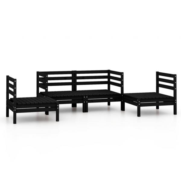 4-tlg. Garten-Lounge-Set Schwarz Massivholz Kiefer