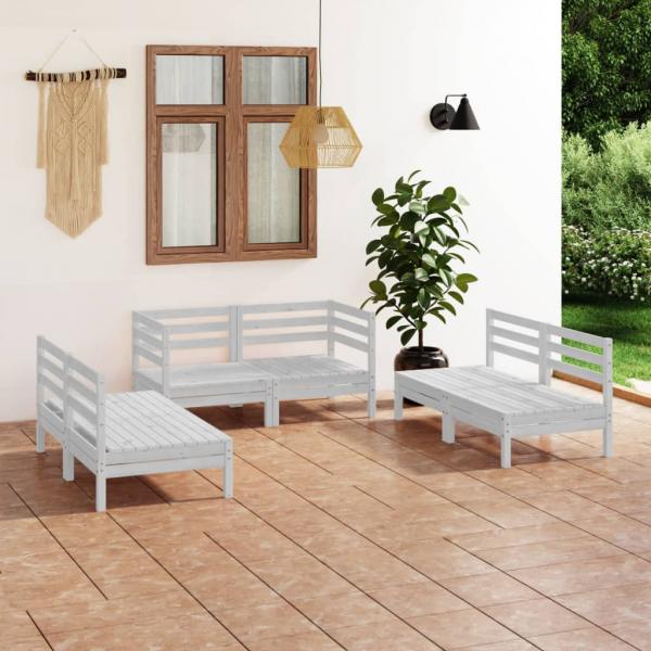 ARDEBO.de - 6-tlg. Garten-Lounge-Set Weiß Massivholz Kiefer