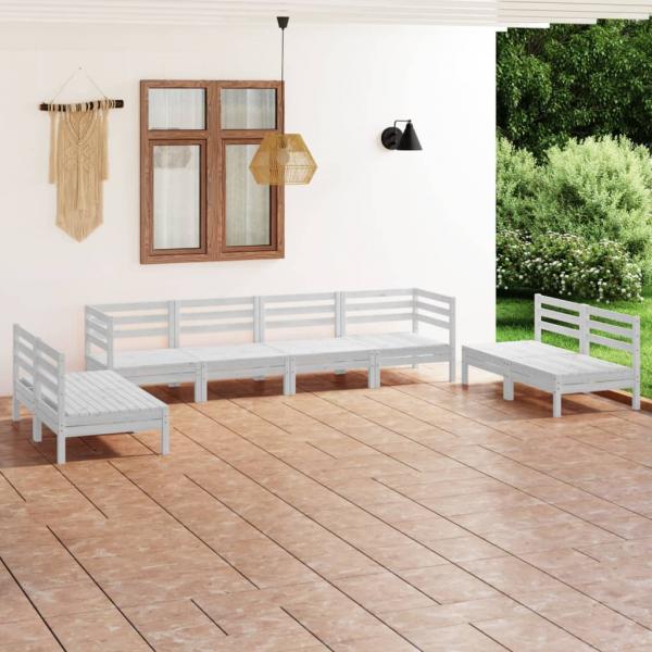 ARDEBO.de - 8-tlg. Garten-Lounge-Set Weiß Massivholz Kiefer