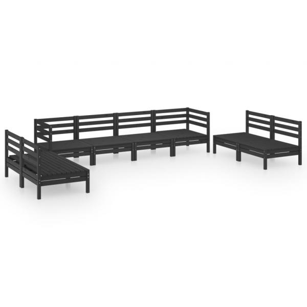 8-tlg. Garten-Lounge-Set Schwarz Massivholz Kiefer