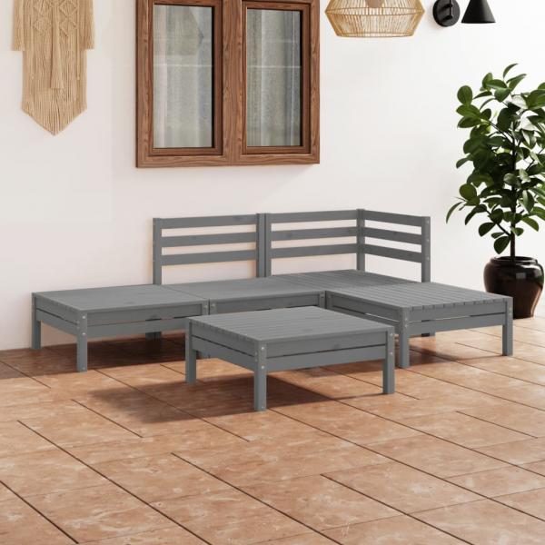 ARDEBO.de - 5-tlg. Garten-Lounge-Set Massivholz Kiefer Grau