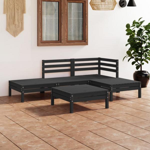 ARDEBO.de - 5-tlg. Garten-Lounge-Set Massivholz Kiefer Schwarz