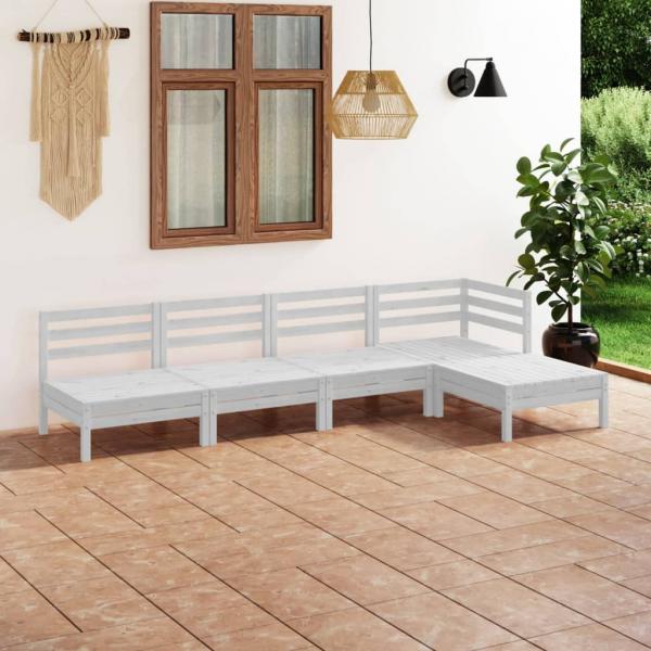 ARDEBO.de - 5-tlg. Garten-Lounge-Set Massivholz Kiefer Weiß