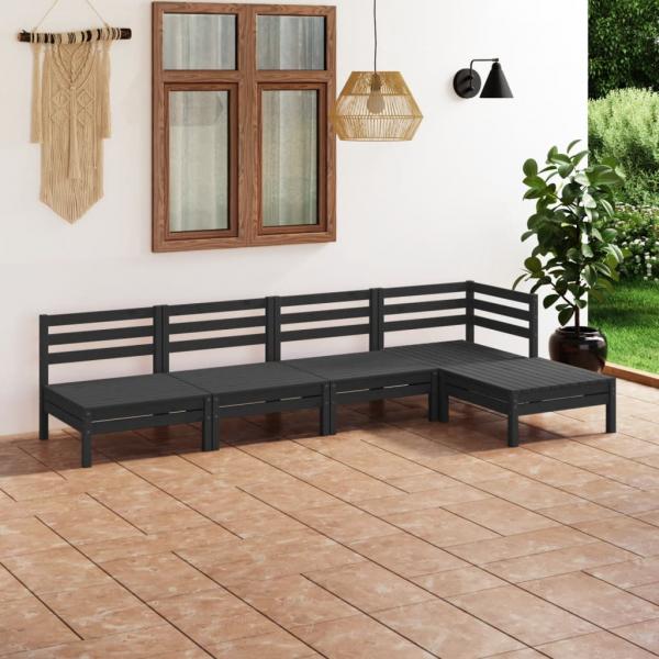 ARDEBO.de - 5-tlg. Garten-Lounge-Set Massivholz Kiefer Schwarz