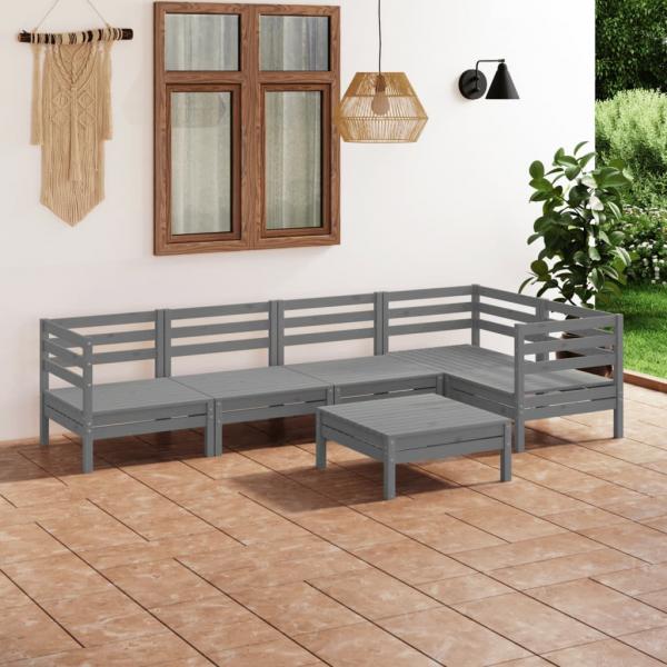 ARDEBO.de - 6-tlg. Garten-Lounge-Set Massivholz Kiefer Grau