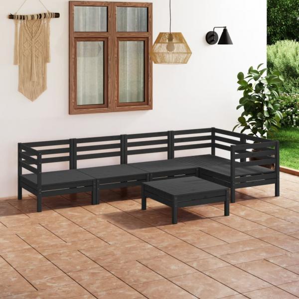 ARDEBO.de - 6-tlg. Garten-Lounge-Set Massivholz Kiefer Schwarz