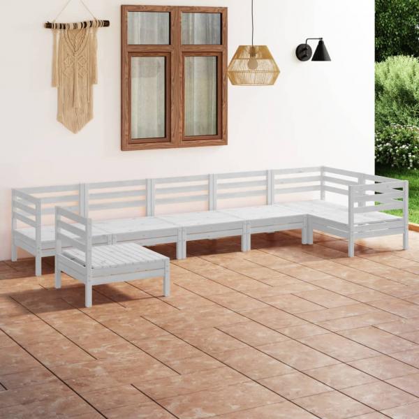 ARDEBO.de - 7-tlg. Garten-Lounge-Set Massivholz Kiefer Weiß