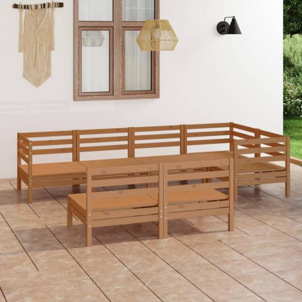 ARDEBO.de - 7-tlg. Garten-Lounge-Set Massivholz Kiefer Honigbraun