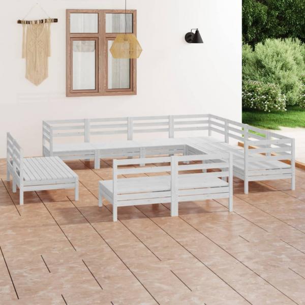 ARDEBO.de - 11-tlg. Garten-Lounge-Set Massivholz Kiefer Weiß