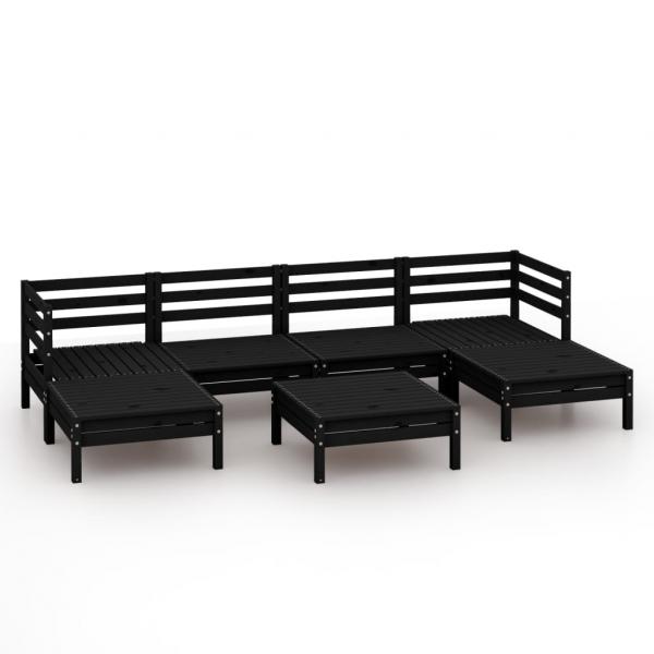 7-tlg. Garten-Lounge-Set Schwarz Massivholz Kiefer