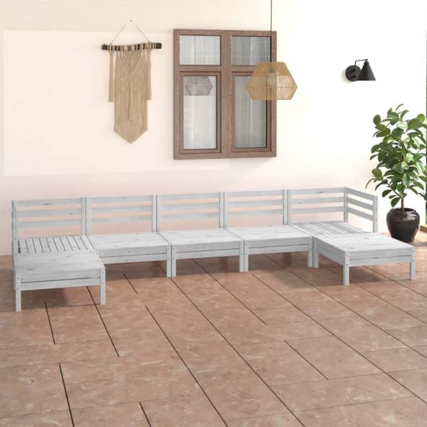 ARDEBO.de - 7-tlg. Garten-Lounge-Set Weiß Massivholz Kiefer