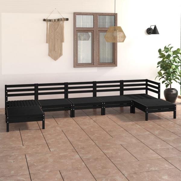 ARDEBO.de - 7-tlg. Garten-Lounge-Set Schwarz Massivholz Kiefer