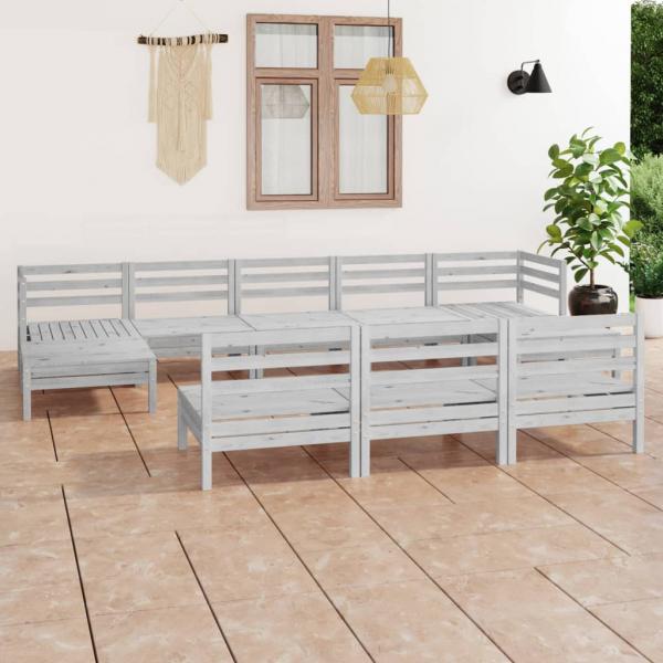 ARDEBO.de - 10-tlg. Garten-Lounge-Set Weiß Massivholz Kiefer