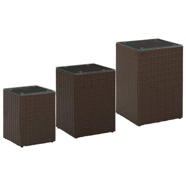 ARDEBO.de - Beistelltische 3 Stk. mit Glasplatten Braun Poly Rattan