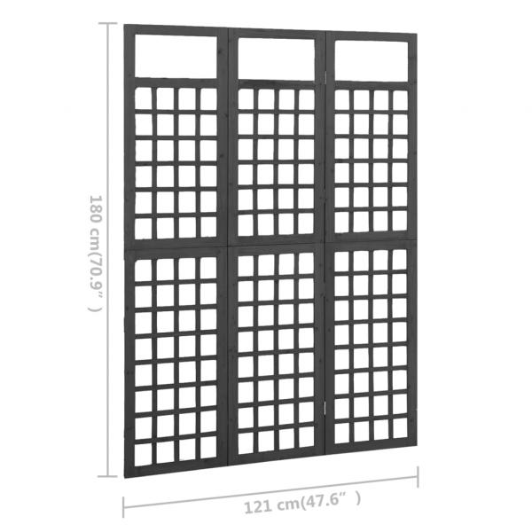 Spalier/Paravent 3-teilig Massivholz Tanne Schwarz 121x180 cm