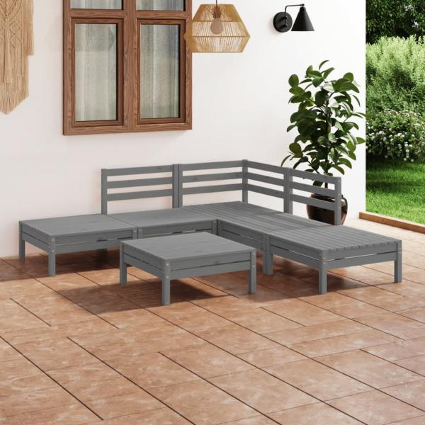 ARDEBO.de - 6-tlg. Garten-Lounge-Set Massivholz Kiefer Grau