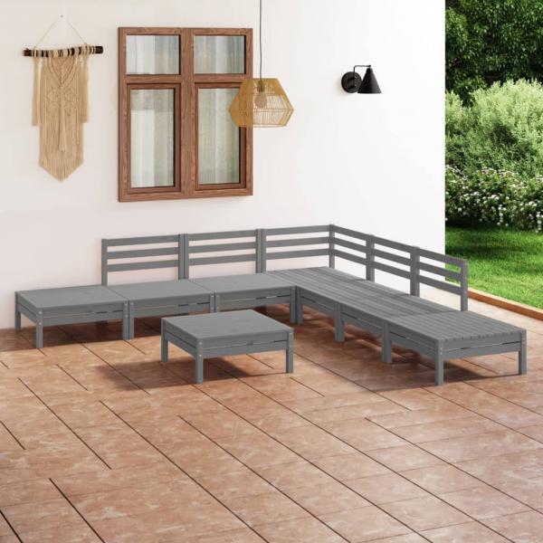 ARDEBO.de - 8-tlg. Garten-Lounge-Set Massivholz Kiefer Grau