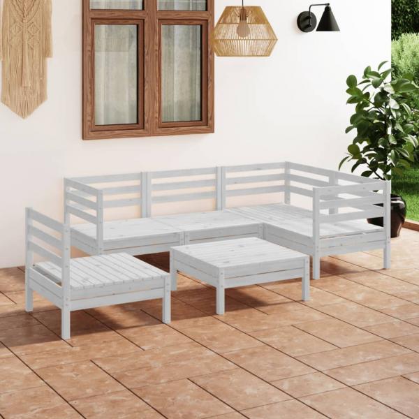 ARDEBO.de - 6-tlg. Garten-Lounge-Set Massivholz Kiefer Weiß