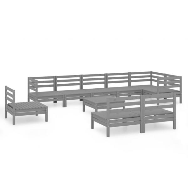 10-tlg. Garten-Lounge-Set Massivholz Kiefer Grau