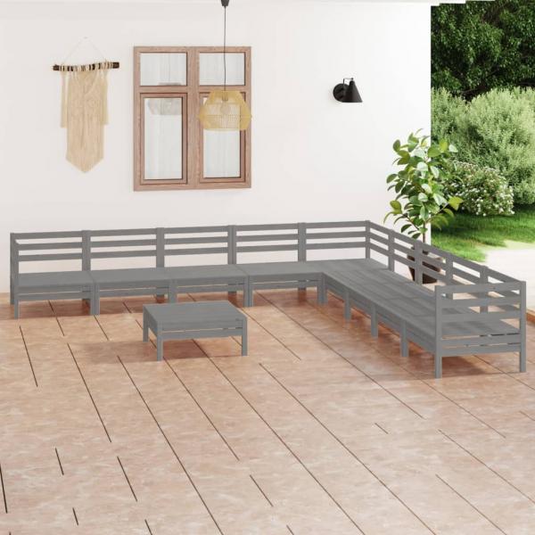 ARDEBO.de - 10-tlg. Garten-Lounge-Set Massivholz Kiefer Grau