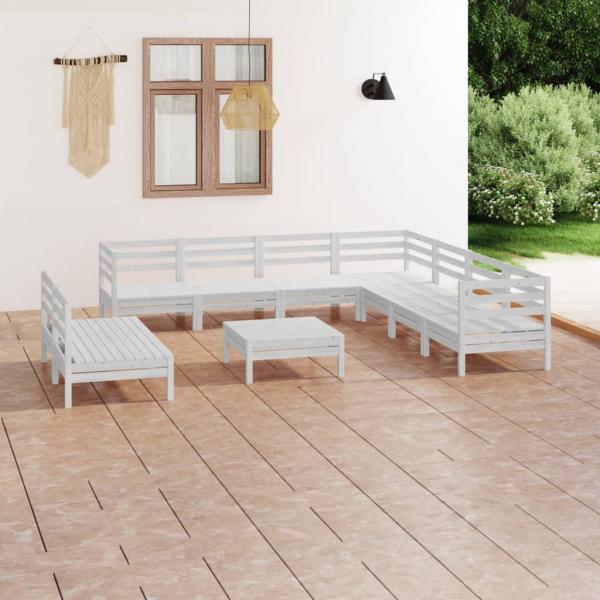 ARDEBO.de - 10-tlg. Garten-Lounge-Set Massivholz Kiefer Weiß