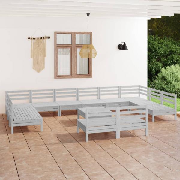 ARDEBO.de - 13-tlg. Garten-Lounge-Set Weiß Massivholz Kiefer